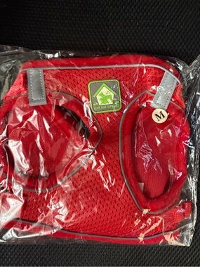 Red Mesh Dog Harness Vest with Reflective Trim. Size MED.